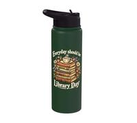 Every Day Should Be Library Day Book Lover Reading Bookworm Stainless Steel Insulated Water Bottle