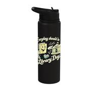Every Day Should Be Library Day Retro Book Lover Bookworm Stainless Steel Insulated Water Bottle