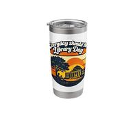 Every Day Should Be Library Day Retro Reading Bookworm Stainless Steel Insulated Tumbler