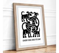 Every Dog Has Its Day Graphic Framed Wall Art Print A4 Oak