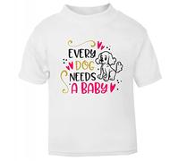 Every Dog Needs a Baby [BBY4] Short Sleeve Cotton Toddler t Shirt, 1-2 Years, White