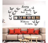 Every Family Has a Story Wall Stickers, 12pcs 3D Butterfly Wall Stickers Family Inspirational Wall Decals with 6pcs 7x8in Picture Frame, ToyaJeco Family Lettering Quote Decals for Living Room Bedroom