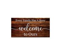 Every Family Has A Story Welcome to Ours Wood Signs Quote Saying Wood Wall Art Welcome Fall Farmhouse Wood Home Wall Decoration for Bedroom Living Room Office Home Wall Housewarming Gift 6x12in