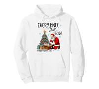 Every Knee Shall Bow, Kneeling Santa, Baby Jesus Pullover Hoodie