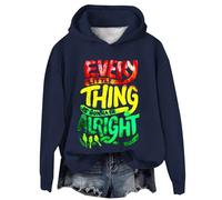 Every Little Thing Gonna Be Alright Art Print Casual Sweatshirt Crop Sweatshirts Women Set (Dark Blue, M)