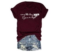 Every Little Thing is Gonna Be Alright Shirt for Women Country Music Shirts Summer Beach Vacation Graphic Tees Tops, Wine Red, M