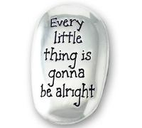 Every Little Thing is gonna Going to be Alright Polished Silver Coloured Metal Thumb Stone Pocket Token Keepsake 4 cm 2.7cm With 2.5cm Double Heart Token