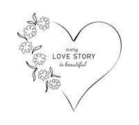 Every Love Story is Beautiful Floral Heart Shape Frame Design Vinyl Wall Decals 42x44cm Glass Stickers Black