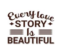 Every Love Story is Beautiful Typography Hand Drown Lettering Vinyl Art Sticker 50.4x70.1cm Removable Without Leaving Glue Coffee