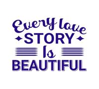 Every Love Story is Beautiful Typography Hand Drown Lettering Vinyl Wall Decals 50.4x70.1cm Window Decals DarkBlue