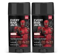 Every Man Jack Deadpool Aluminum Free Deodorant Men, Hawt Sauce Scent, 2pk | Clear Glide & Stain Free, Naturally Derived Odor Defense, No Baking Soda, Parabens, Phthalates or Dyes, Gift for Marvel Fans