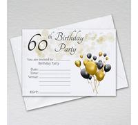 Every Occasion 60th Birthday Invitations: Black & Gold Sixtieth Invites for Male/Female Birthday Parties (Pack of 20 with Envelopes)