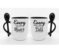 Every Tall Girl Needs A Short Best Friend Gift Friendship Day Coffee Tea Mugs Birthday Spoon Ceramic Mugs Two Mugs Set Gift (Black Spoon)