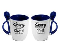 Every Tall Girl Needs A Short Best Friend Gift Friendship Day Coffee Tea Mugs Birthday Spoon Ceramic Mugs Two Mugs Set Gift (Blue Spoon)