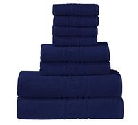 Every Thread Counts - 8 Piece Luxury Towels Set - 600 GSM Ring Spun Cotton Highly Absorbent Towels for Bathroom (Navy, 8 Piece Towel Set)