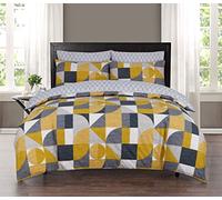 Every Thread Counts ETC Super King Duvet Set 100% Pure Cotton Reversible Printed Hotel Quality Duvet Cover Ultra Soft Easy Care Super King Duvet Cover Set (Geometric Mustard and Grey-Super King)