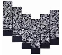 EVERY-VILLE Where EVERYone is Welcome 6 Pack Black Cotton Bandana for Women Men Gift Packaging - 55x55cm, Paisley - Cowgirl Cowboy Motorbike Accessories Head Scarf Headband Neckerchief