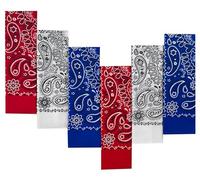 EVERY-VILLE Where EVERYone is Welcome 6 Pack Red White Blue Cotton Bandana for Women Men Gift Packaging - 55x55cm, Paisley - Cowgirl Cowboy Motorbike Accessories Head Scarf Headband Neckerchief