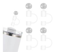 EveryBling 4Pcs Straw Cover Topper for Stanley Cup Bling Cute 10mm Straw Cap for Stanley 30&40 Oz Tumblers Diamond 10mm Straw Caps for Water Bottle (Silver)