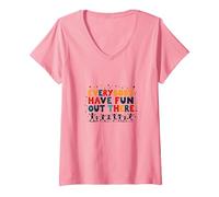 Everybody Have Fun Out There Joyful Celebration V-Neck T-Shirt, Women, Pink, M