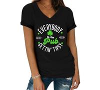 Everybody in The Pub Getting Tipsy Shirt, Everybody in The Pub Getting Tipsy St Patricks Day Shamrock V Neck Shirt Black