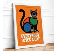 Everybody Loves a Cat Retro Framed Wall Art Print A3 (42×29.7cm) White, Wall Decor for Living Room, Bedroom, Office & Home, Ready to Hang, Art Gift