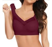 Everyday Bras for Women Wireless Bras UK Ladies Non Wired Bra Full Coverage Vest Side Support Bralettes Breast Light Brassiere Thin Soft Underwear Crop Top Wine