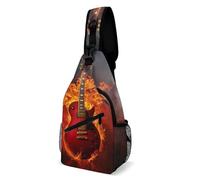 Everyday Crossbody Bag, Practical Chest Shoulder Pack, Perfect for Work, Shopping and Travel, Rock Guitar in Flames of Fire