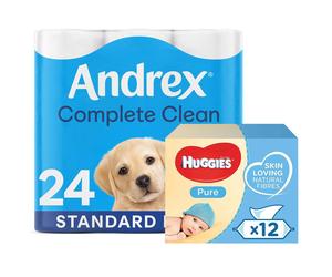 Everyday Family Bundle 24 Rolls Andrex Classic Clean & 672 Pure Baby Wipes