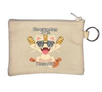 Everyday I Am Hustlin Key Chain Coin Purse Beige