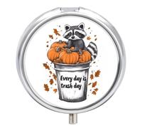 Everyday is Trash Day Raccoon Cute Travel Pill Organizer Portable Small Round Medicine Case Box for Pocket Purse