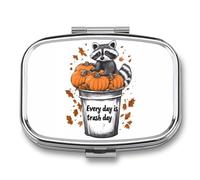 Everyday is Trash Day Raccoon Cute Travel Pill Organizer Portable Small Square Medicine Case Box for Pocket Purse