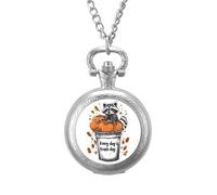 Everyday is Trash Day Raccoon Vintage Pocket Watches Roman Numerals Quaretz Watch with Chain Christmas Birthday Gifts Silver-Style
