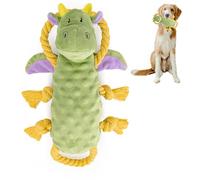 EVERYDAY JOY Squeaky Dog Stuffed Animals Chew Toy for Large Breeds Crinkle Paper Tug of War Rope Plush Dog Toy Soft Tough Squeaker Dog Entertainment Toys for Home Alone - Dragon