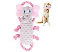 EVERYDAY JOY Squeaky Dog Stuffed Animals Chew Toy for Large Breeds Crinkle Paper Tug of War Rope Plush Dog Toy Soft Tough Squeaker Dog Entertainment Toys for Home Alone - Elephant
