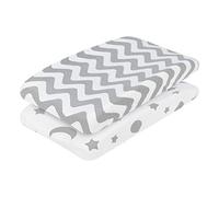EVERYDAY KIDS 2 Pack Baby Changing Pad Covers for Boys and Girls - Fits Most Changing Table Pads; 100% Cotton Jersey Knit, Breathable, Ultra Soft Changing Table Topper - Gray Moon and Stars + Chevron