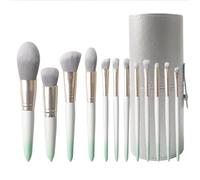 Everyday Makeup Brush Set, Makeup Brush Set 12 Pieces Premium Eyeshadow Eyebrow Eyeliner Concealer Brushes And More Set Synthetic Bristles(Green-Brush Bucket)