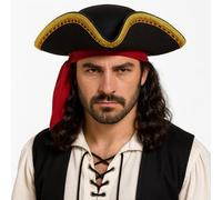 EVERYDAY PARTY & GIFT Adult Pirate Hat - Black Tricorn Hat with Gold Trim for Men & Women | Fancy Dress Costume Accessory for Halloween, World Book Day, Cosplay, Stag Parties & Role Play