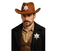 EVERYDAY PARTY & GIFT Cowboy Hat with Sheriff Badge - Brown Wild West Fancy Dress Costume Hat for Adults | Western Party Accessory for Halloween, Book Day, Festivals, Stag Nights & Theme Events