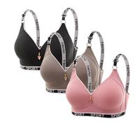 Everyday Seamless Bra 3 Pack Letter Print Wireless Bras Adjustable Straps High Support Brassiere Vest Tops Solid Full Figure Wirefree Padded Yoga Bralette Running Workout Gym Top 03 Coffee XL