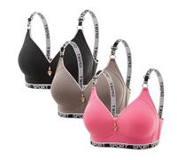 Everyday Seamless Bra 3 Pack Letter Print Wireless Bras Adjustable Straps High Support Brassiere Vest Tops Solid Full Figure Wirefree Padded Yoga Bralette Running Workout Gym Top 03 Black M