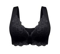 Everyday Seamless Wire Free Bras for Women Floral Lace Crop Top Vest Bras Soft Comfy Wide Strap Front Hook & Eye Bra Non-Wired Brassiere U-Back Bralettes Bralet Plus Size 40-50 ABCD Black