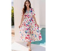 Everyday The Label Abstract Print Short Puff Sleeve Tiered Maxi Dress - White - M US