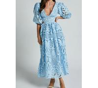 Everyday The Label Cutout Back Lace Crochet V-Neck Dress - Light Blue - M US