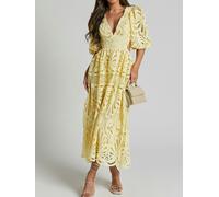 Everyday The Label Cutout Back Lace Crochet V-Neck Dress - Light Yellow - XL US