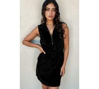 Everyday The Label French Terry Zipped Collar Sleeveless Drawstring Waist Mini Dress - Black - L US