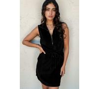 Everyday The Label French Terry Zipped Collar Sleeveless Drawstring Waist Mini Dress - Black - M US