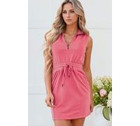 Everyday The Label French Terry Zipped Collar Sleeveless Drawstring Waist Mini Dress - Burnt Coral - S US