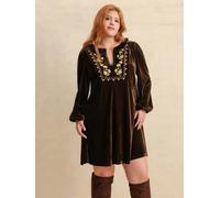 Everyday The Label Plus Size Embroidered Notched Balloon Sleeve Mini Dress - Dark Brown - 3XL US