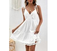Everyday The Label Surplice Summer Mini Dress with Tassel Hem - White - M US
